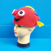 หมวกสัตว์-98 หมวกสัตว์แฟนซี หมวกปลาตาโต สีแดง